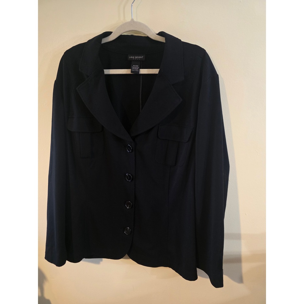 Lane Bryant Womens Black 4 Button Stretch Blazer Jacket Plus Size 26/28W